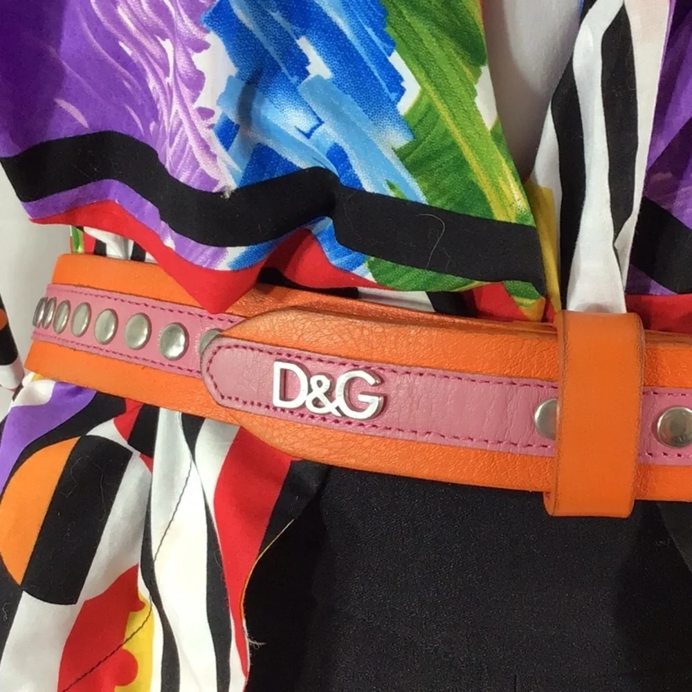 Dolce & Gabbana orange/pink leather silver stud belt